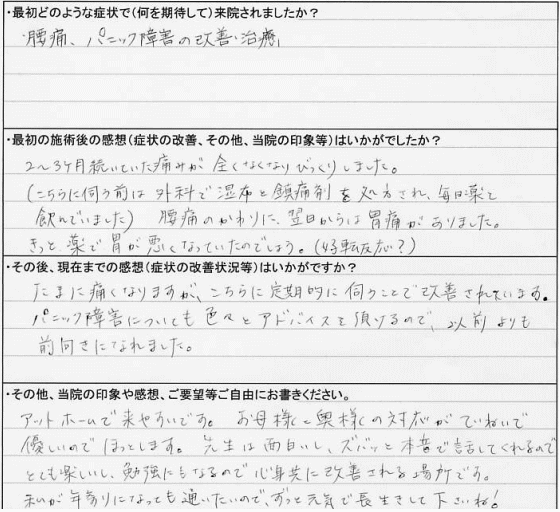 腰痛、パニック障害